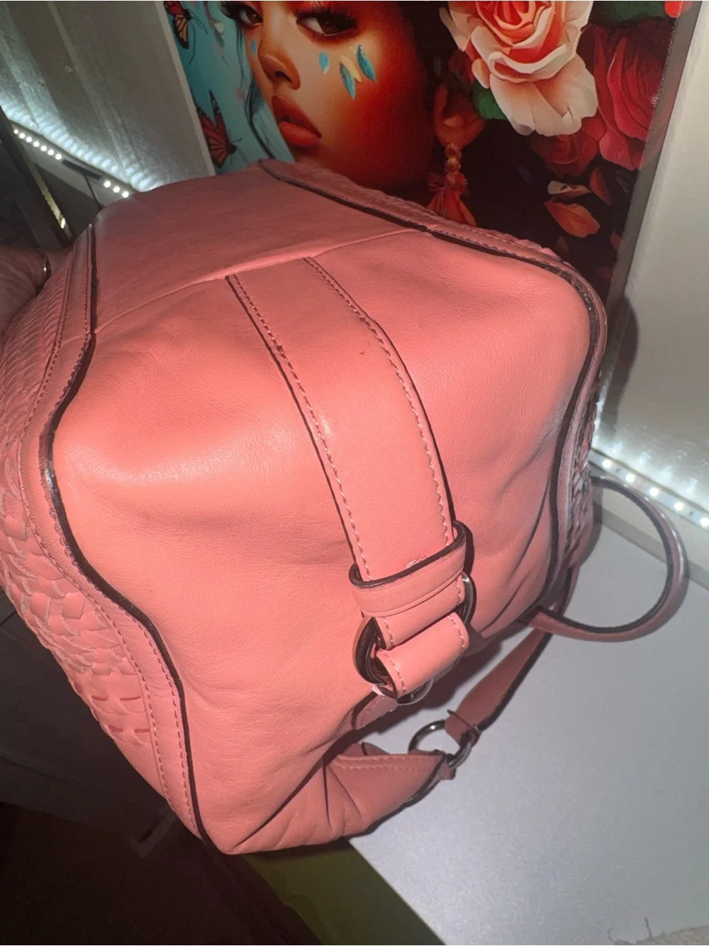 EUC Coach Coral Pink Woven Leather Hobo Shoulder Bag with Triple Entry - Picture 11 of 16